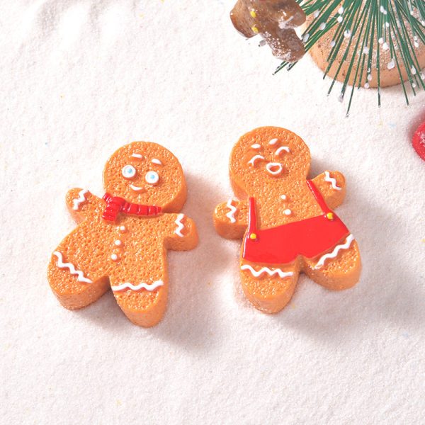 15pcs/Christmas Cute Gingerbread Man DIY Cartoon Christmas Resin Accessories - 图片 3